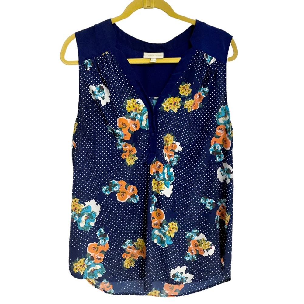 ModCloth Sleeveless Cafe Au Soleil Top in Blue Floral Dot